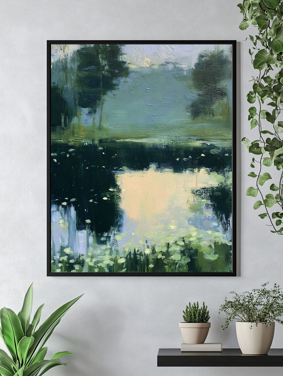 Misty Pond Reflection Landscape Print. — room view 4