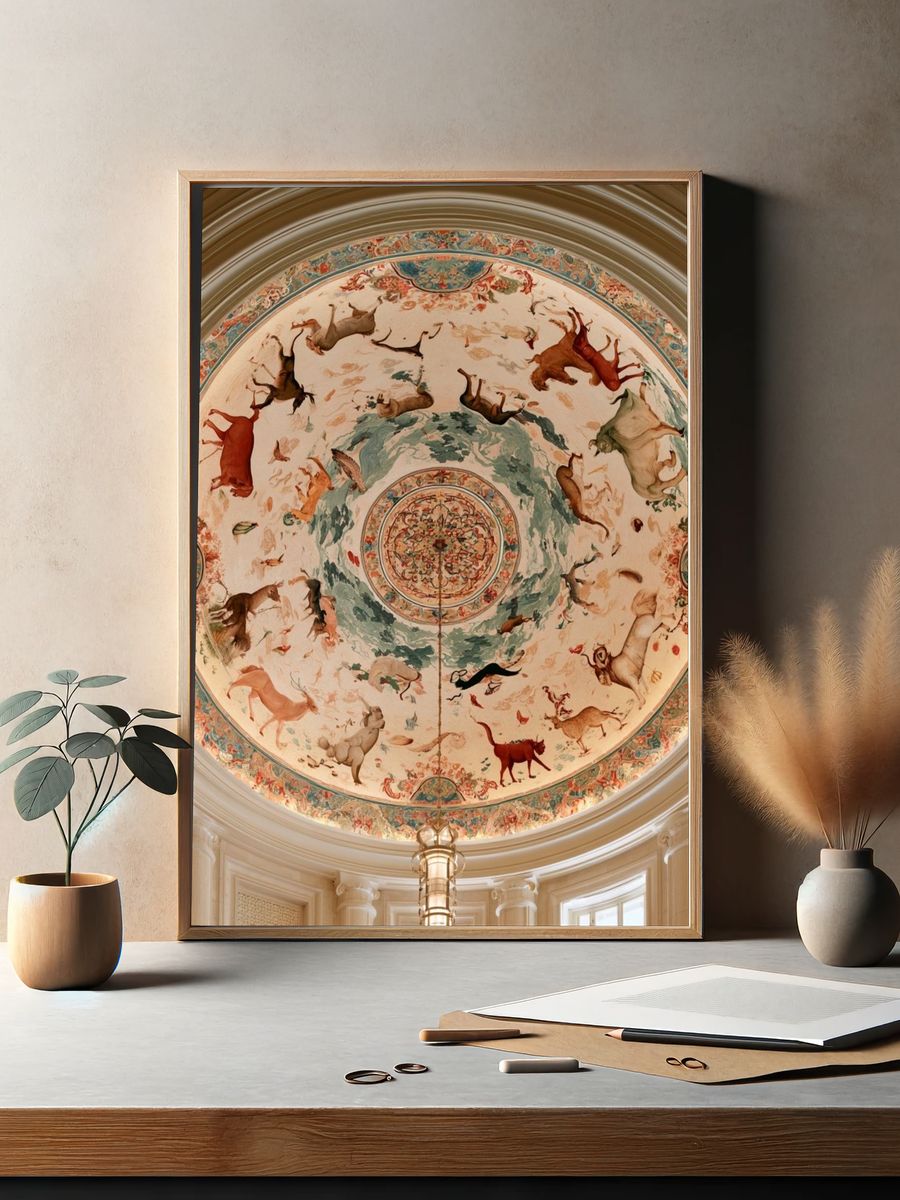 Baroque Ceiling Animals Fine-Art Poster. — room view 2