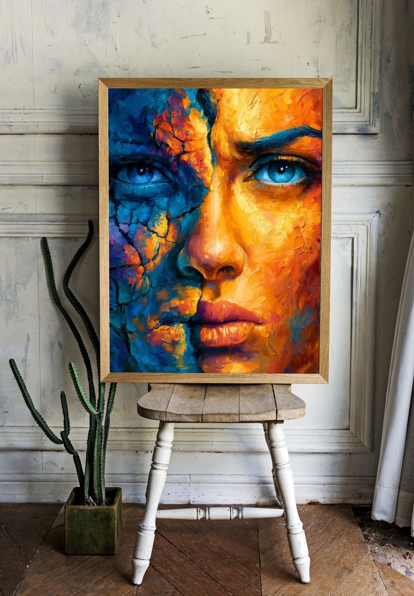 Color Split Face Portrait Print. room preview