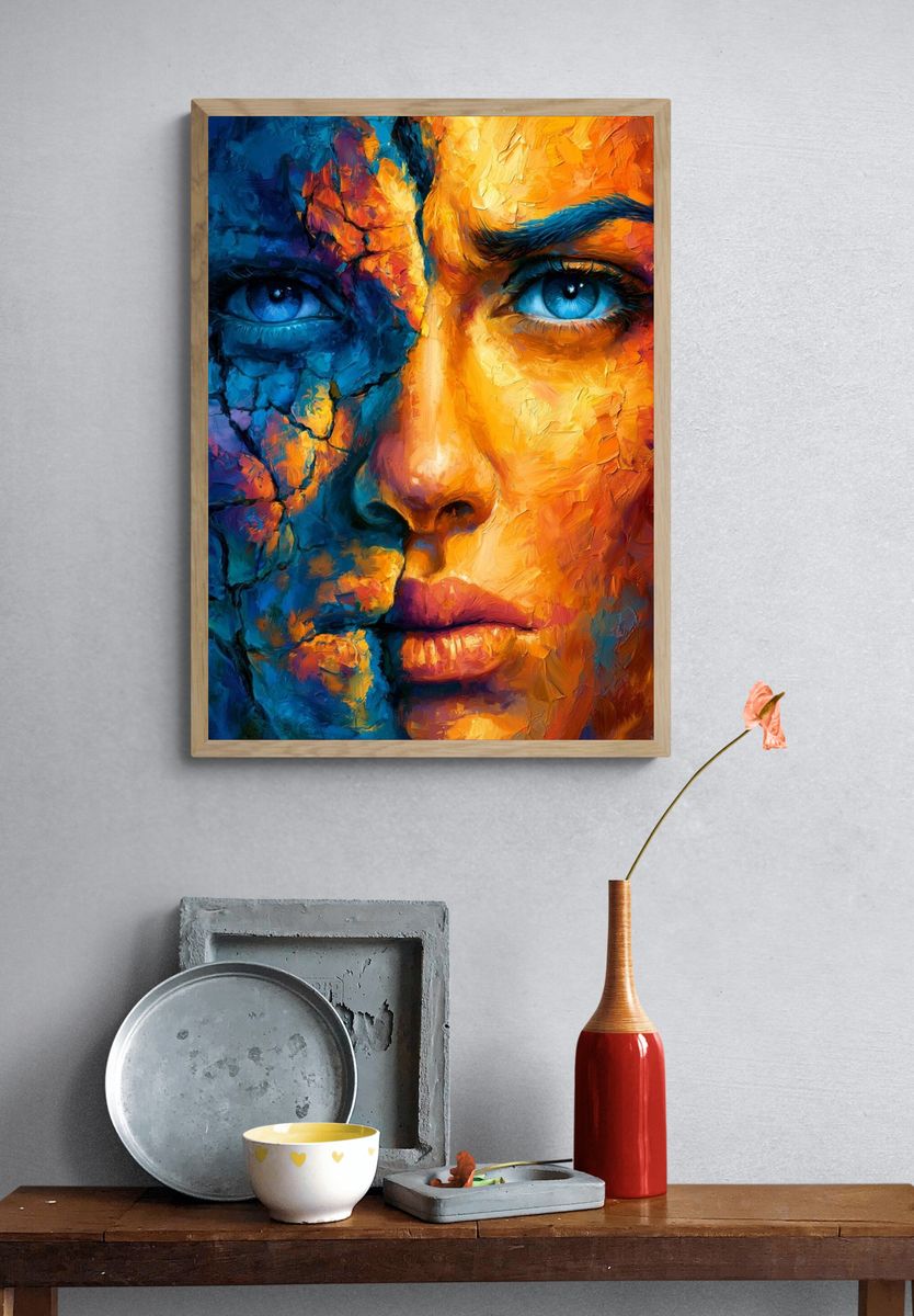 Color Split Face Portrait Print. — room view 3