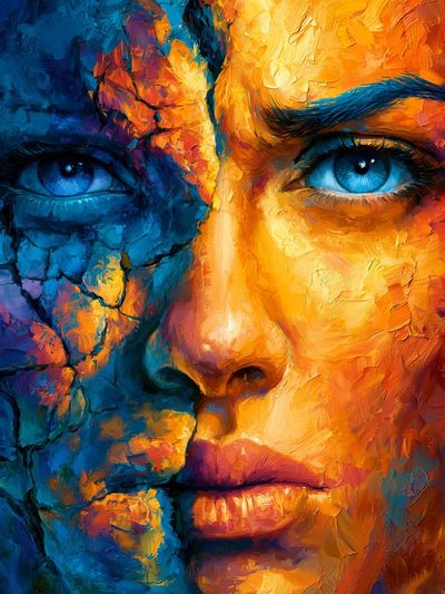 Color Split Face Portrait Print.