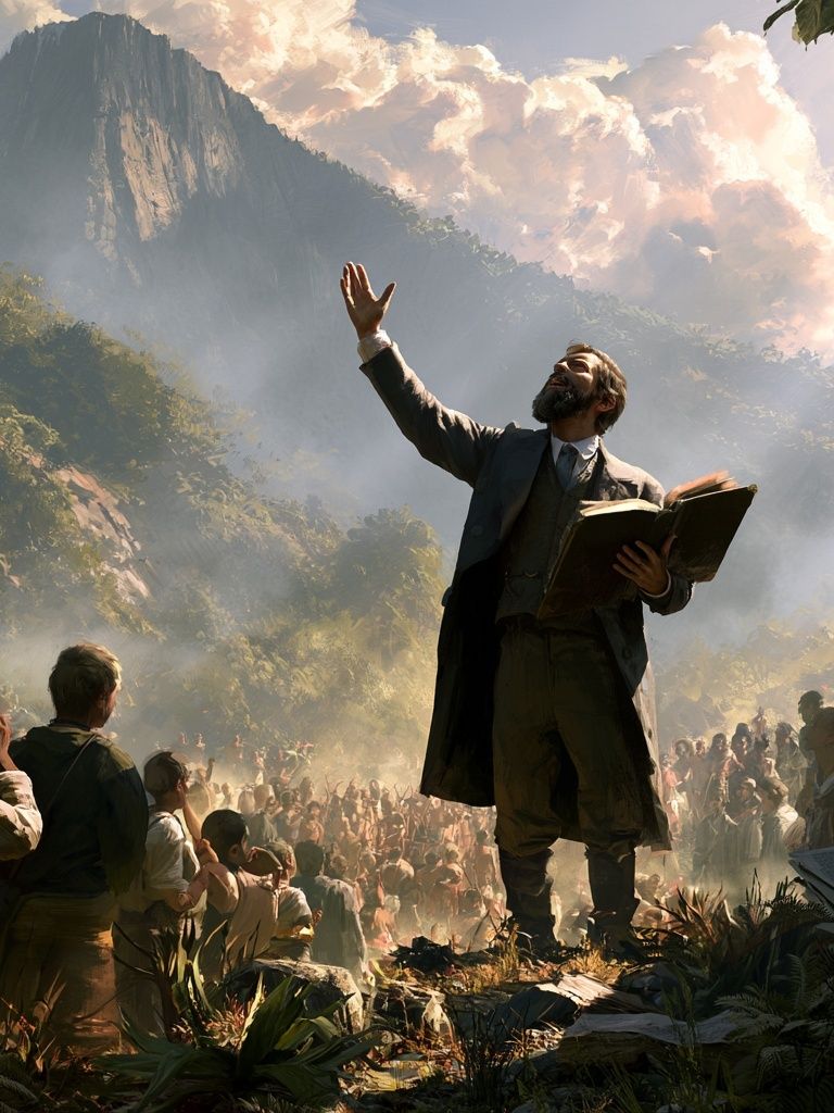 Mountain Sermon Scene Illustration Poster. poster detail