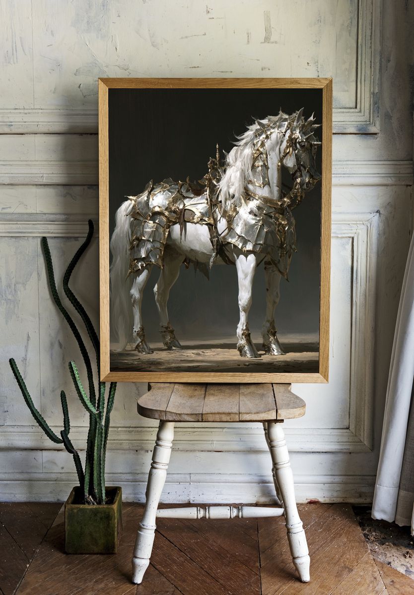 Armored White Horse Fine-Art Print. room preview