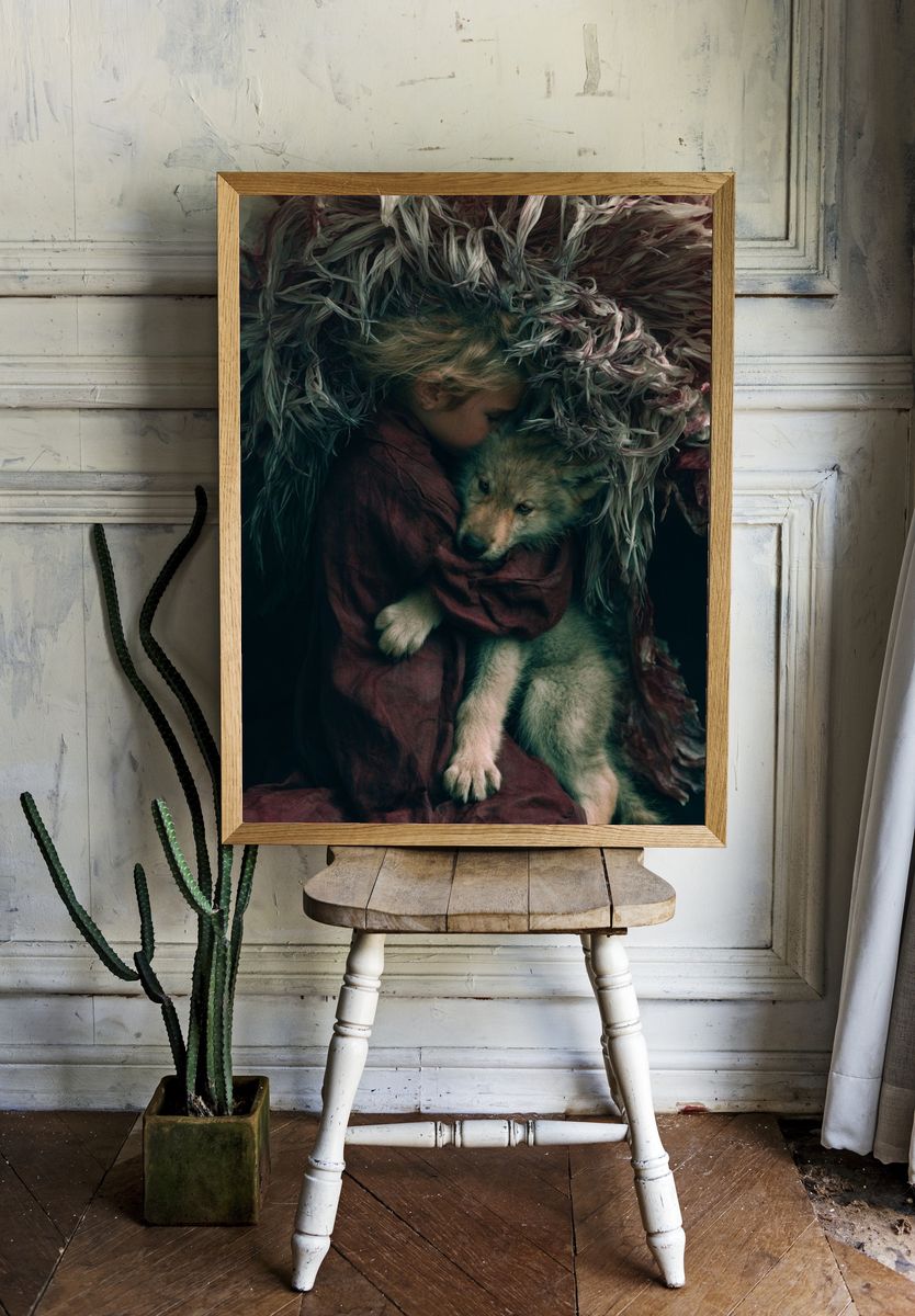 Girl and Wolf Fine-Art Poster. room preview