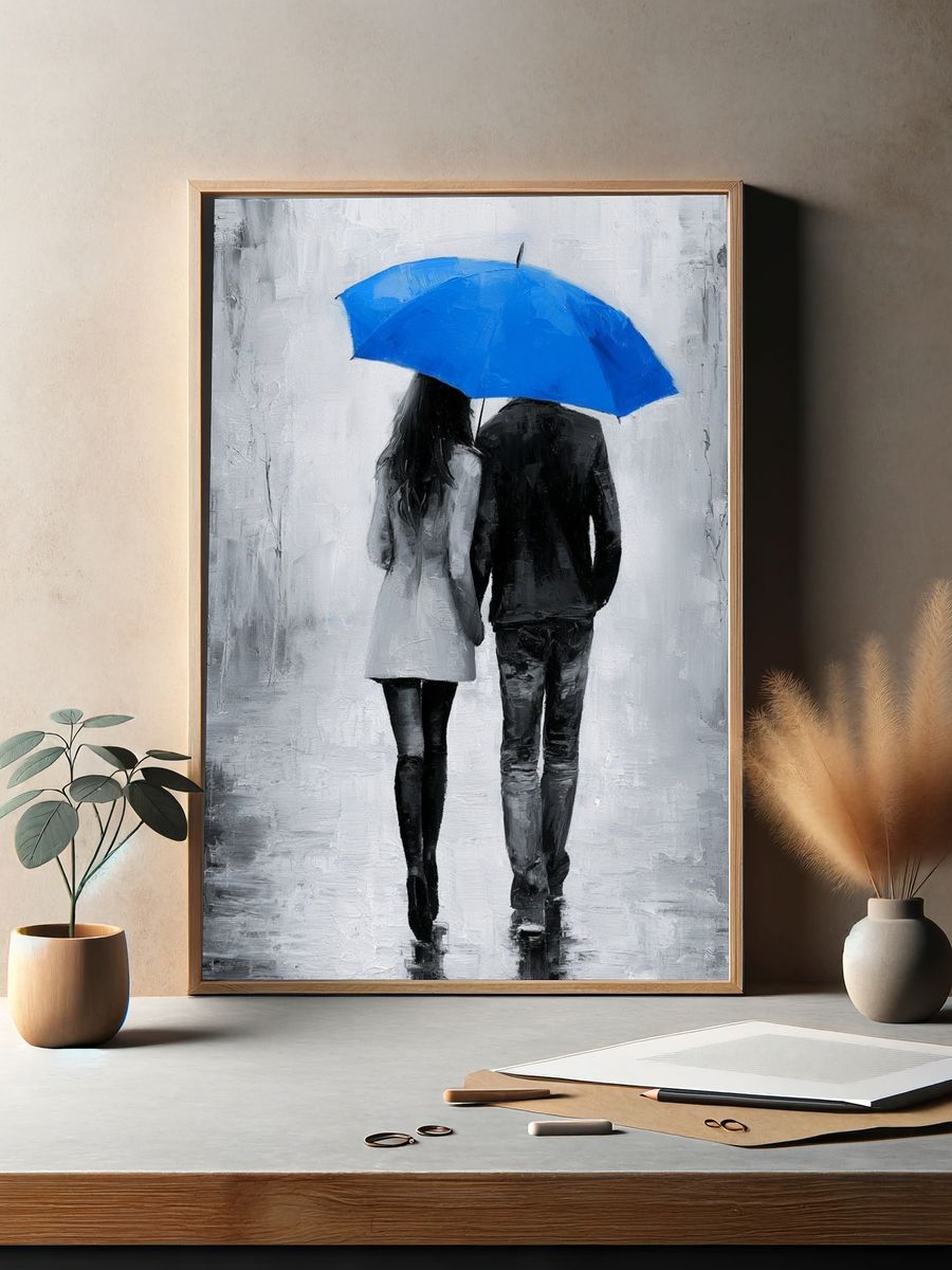 Blue Umbrella Couple Fine-Art Print. — room view 2