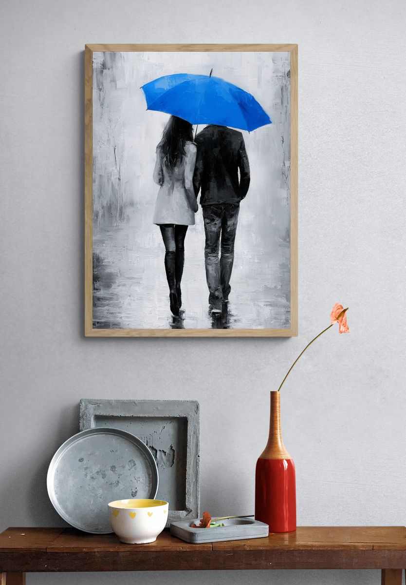 Blue Umbrella Couple Fine-Art Print. — room view 3