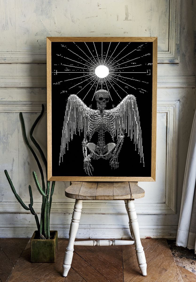 Winged Skeleton Black-White Poster. room preview