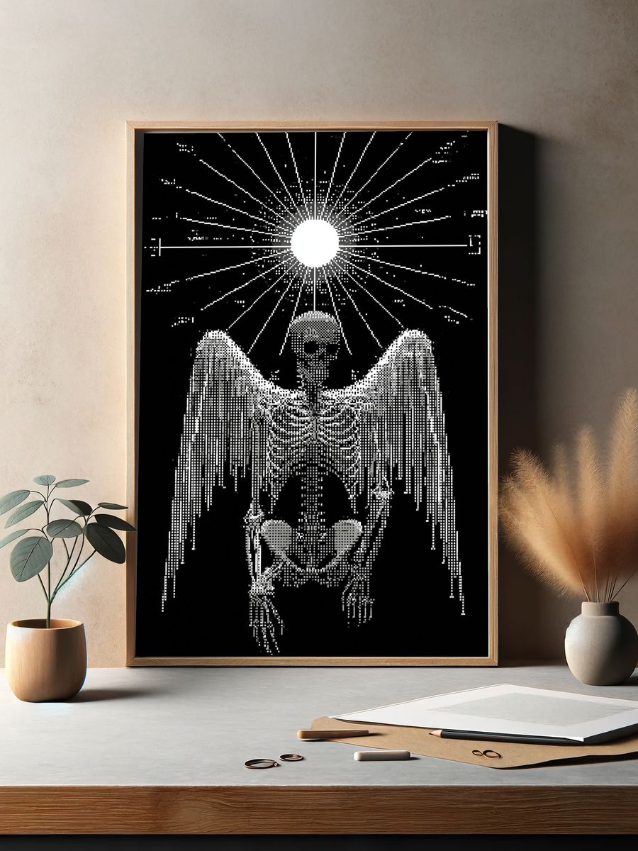 Winged Skeleton Black-White Poster. — room view 2