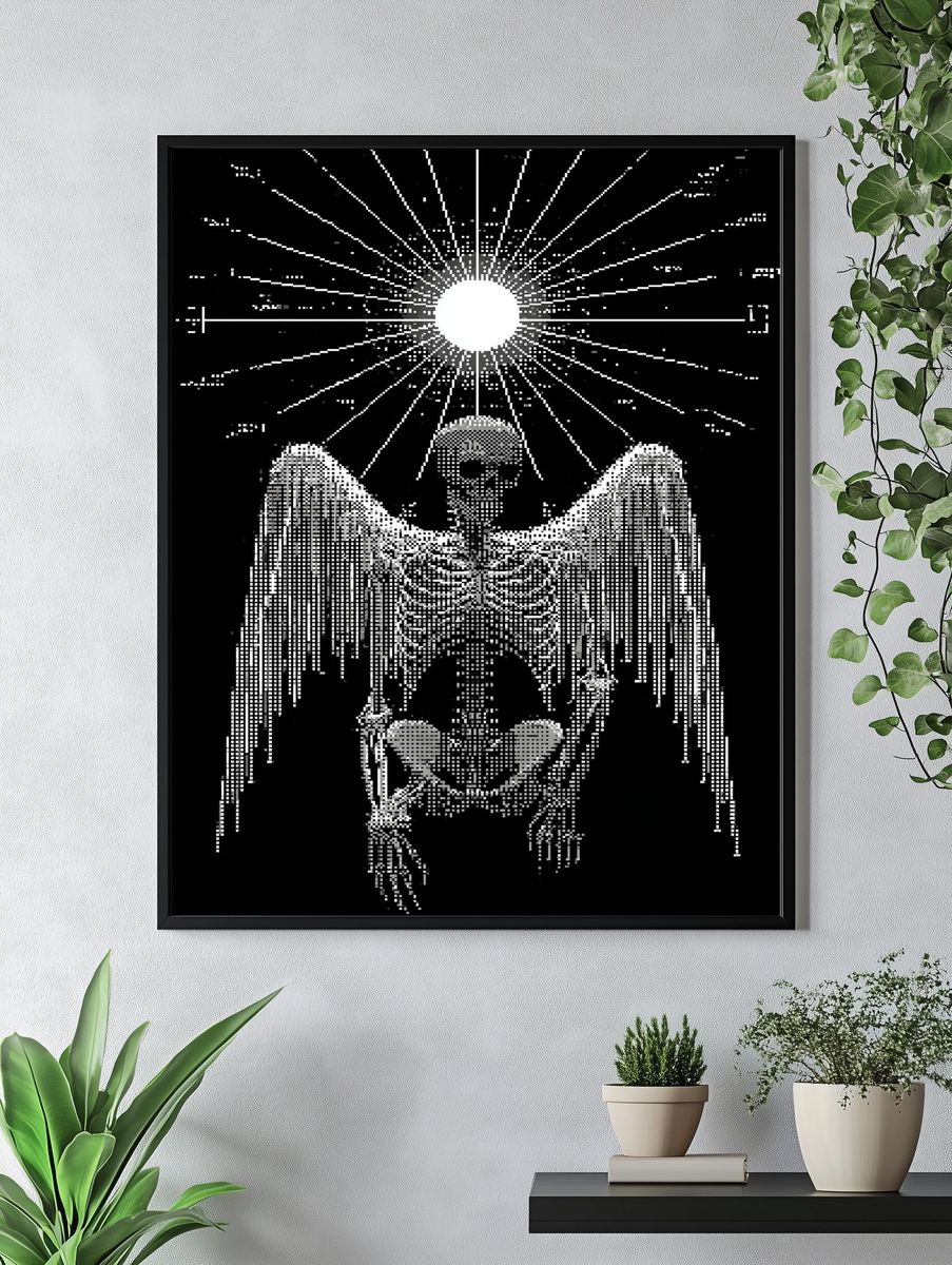 Winged Skeleton Black-White Poster. — room view 4