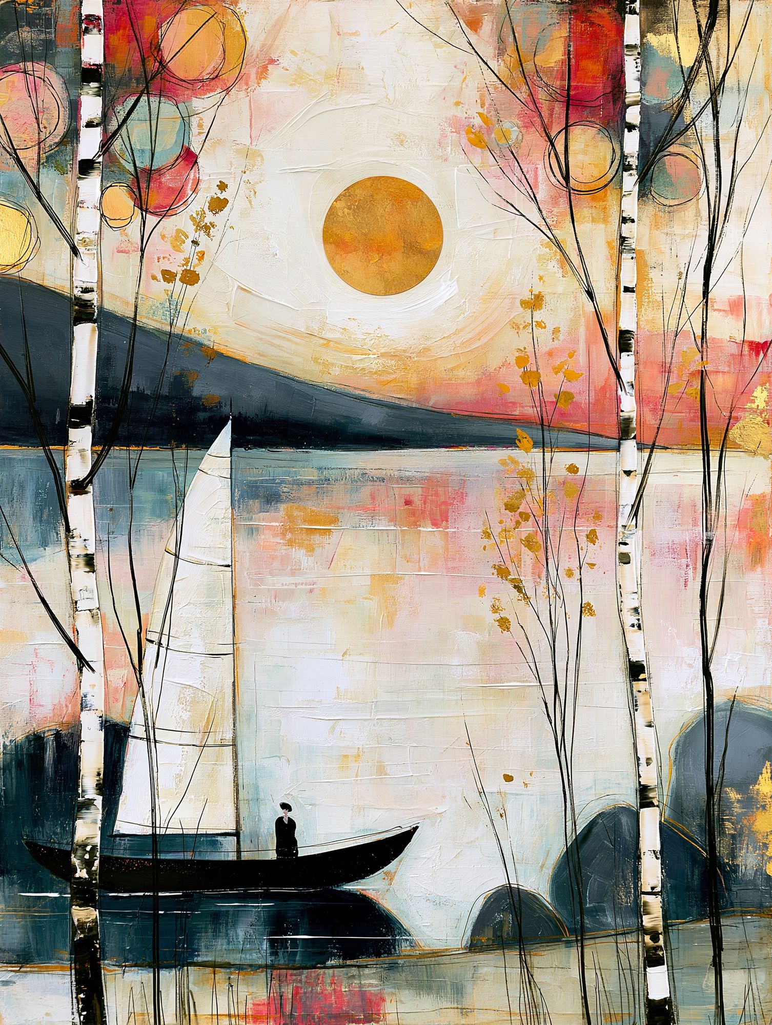 Birch Lake Sunset Abstract Print. poster — fine-art art
