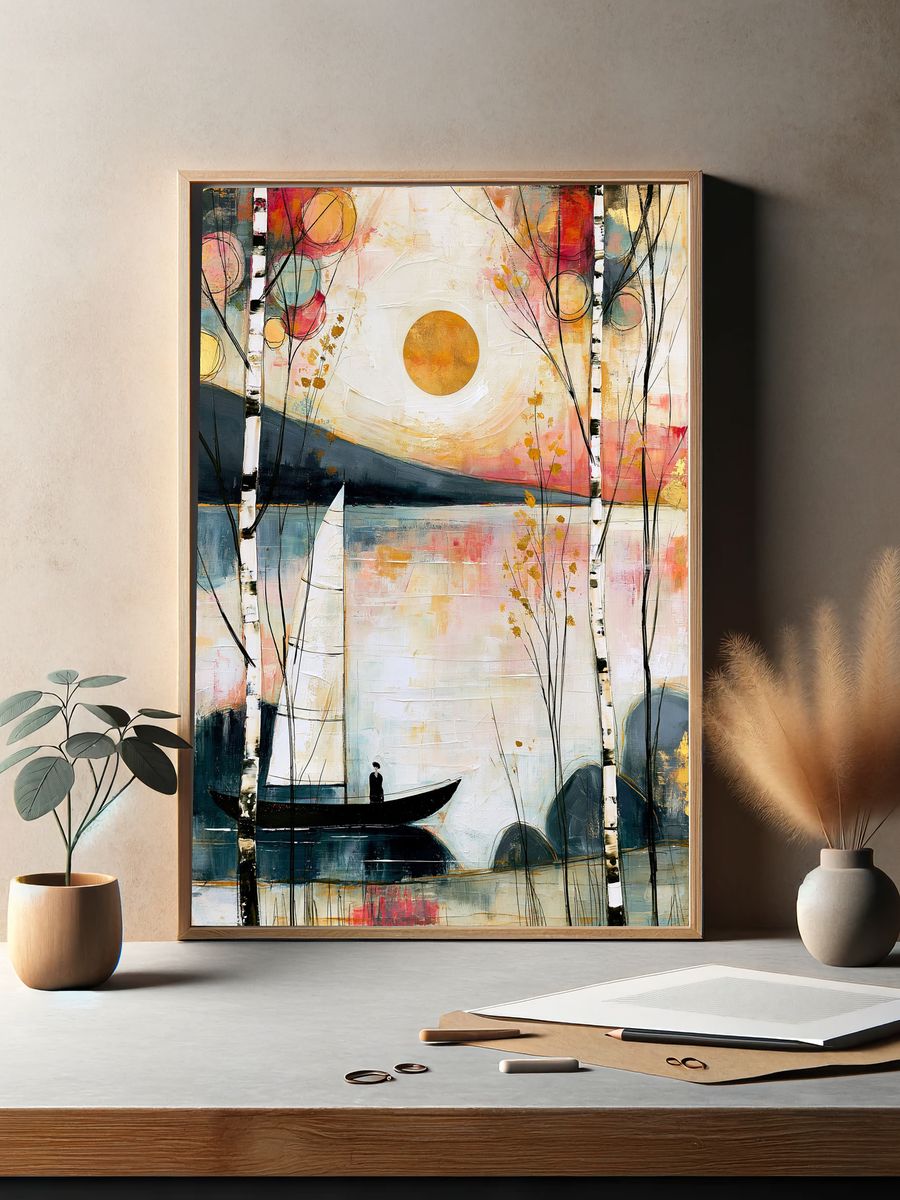 Birch Lake Sunset Abstract Print. — room view 2