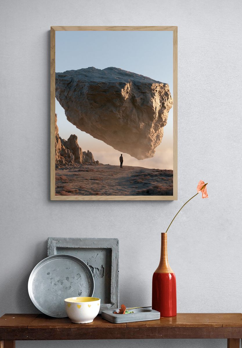 Floating Boulder Surreal Landscape Print. — room view 3