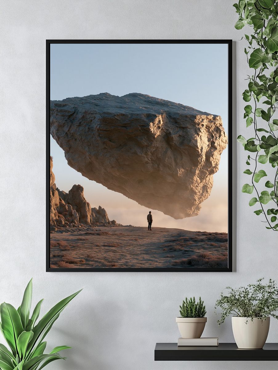 Floating Boulder Surreal Landscape Print. — room view 4