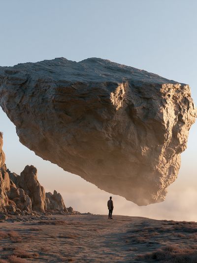 Floating Boulder Surreal Landscape Print.