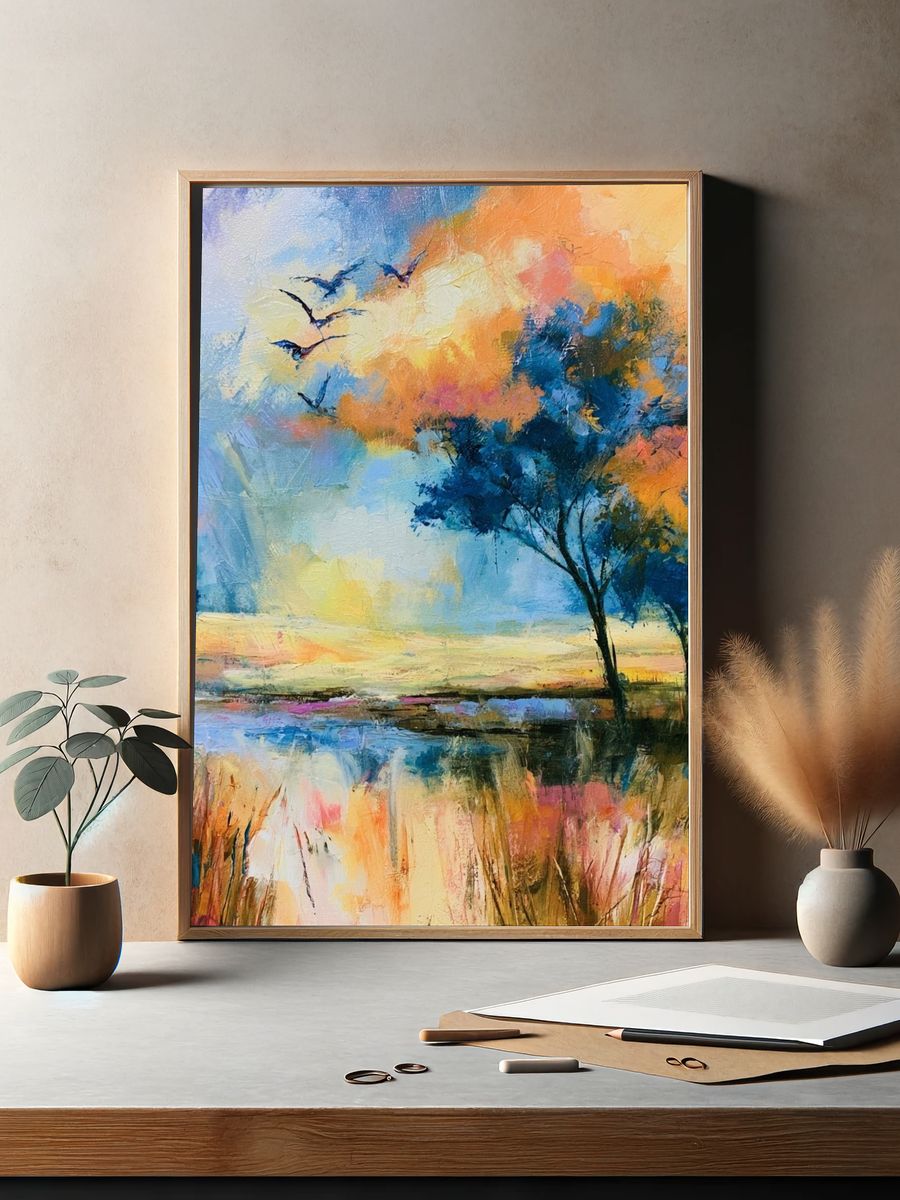 Sunset Lake Trees Fine-Art Print. — room view 2