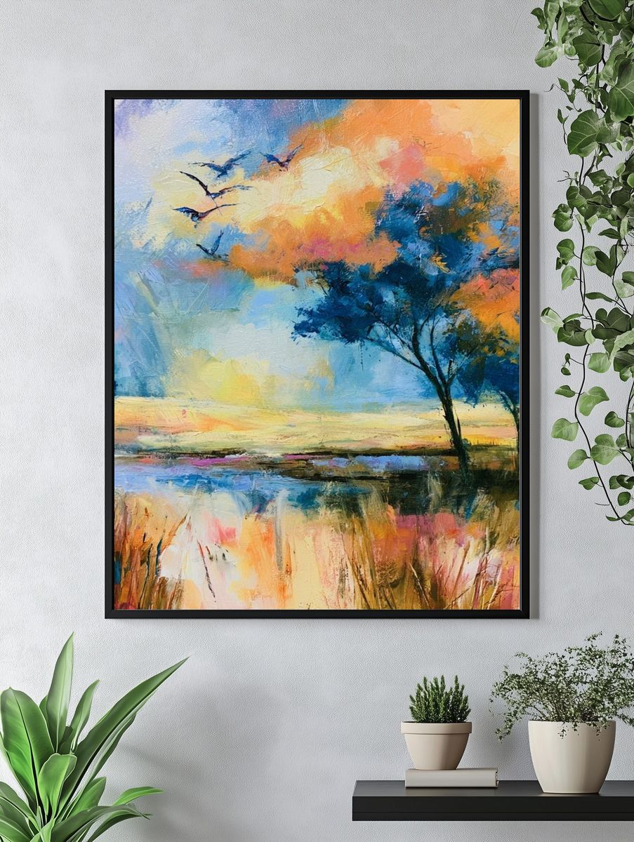 Sunset Lake Trees Fine-Art Print. — room view 4