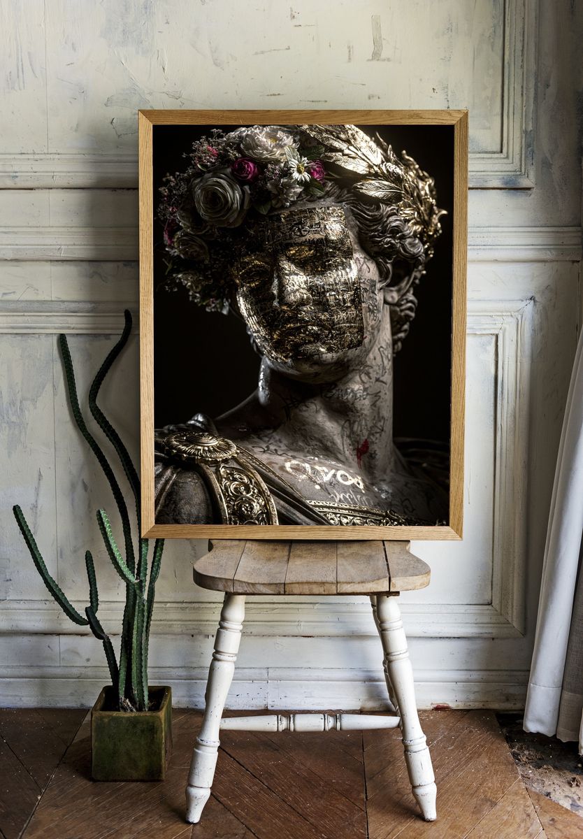 Gilded Classical Bust Surrealism Print. — room view 1