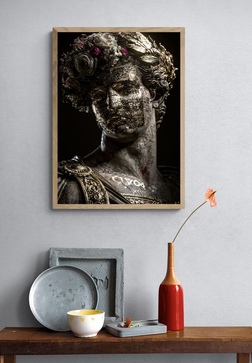 Gilded Classical Bust Surrealism Print. — room view 3