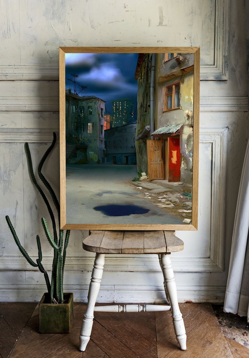Urban Alley Nightscape Poster. room preview