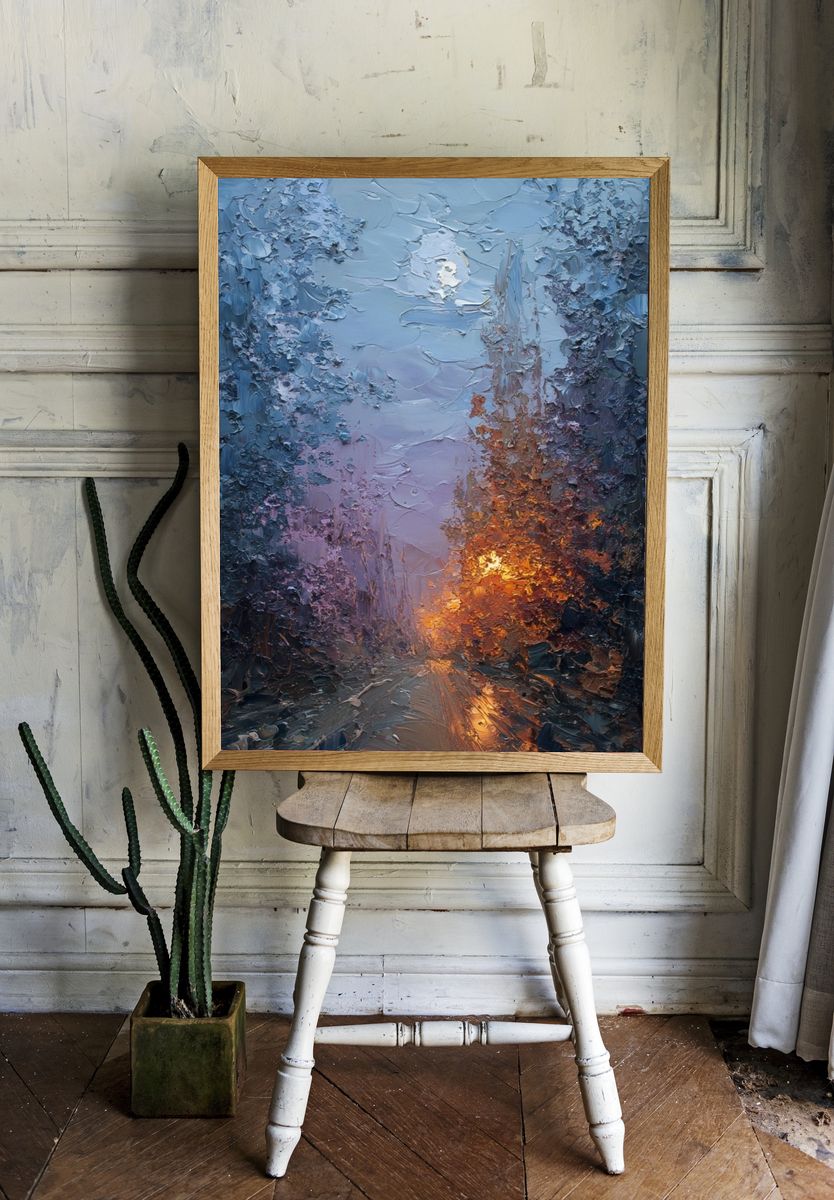 Moonlit Forest Road — Fine-Art Print. — room view 1