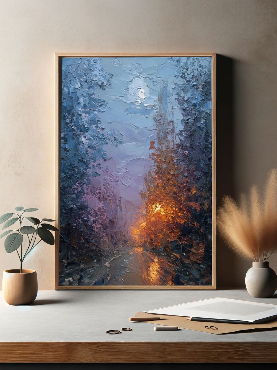 Moonlit Forest Road — Fine-Art Print. — room view 2