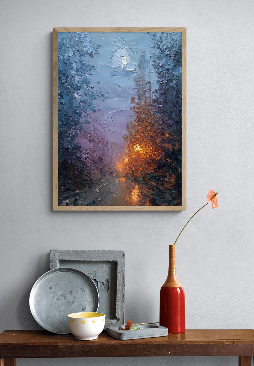 Moonlit Forest Road — Fine-Art Print. — room view 3