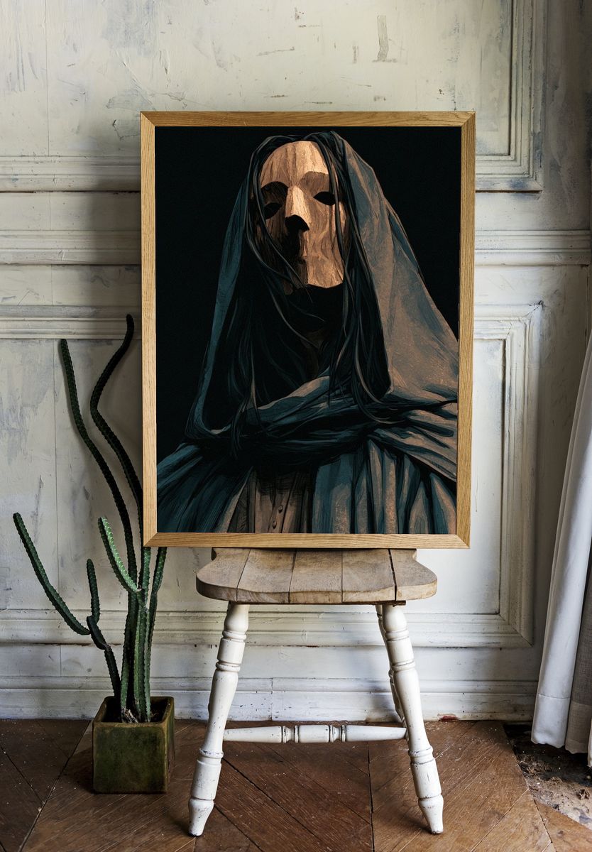 Hooded Mask Portrait Print. room preview