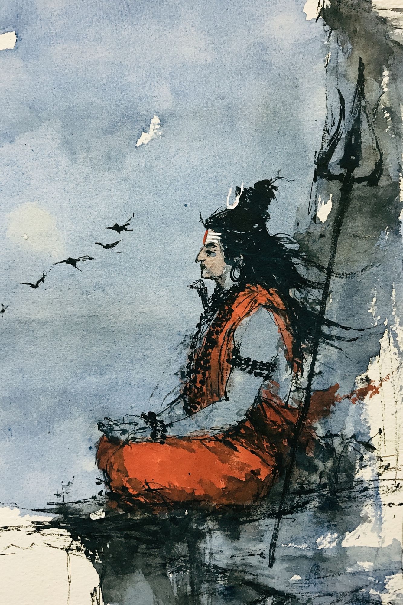 Meditative Figure Watercolor Print. poster detail