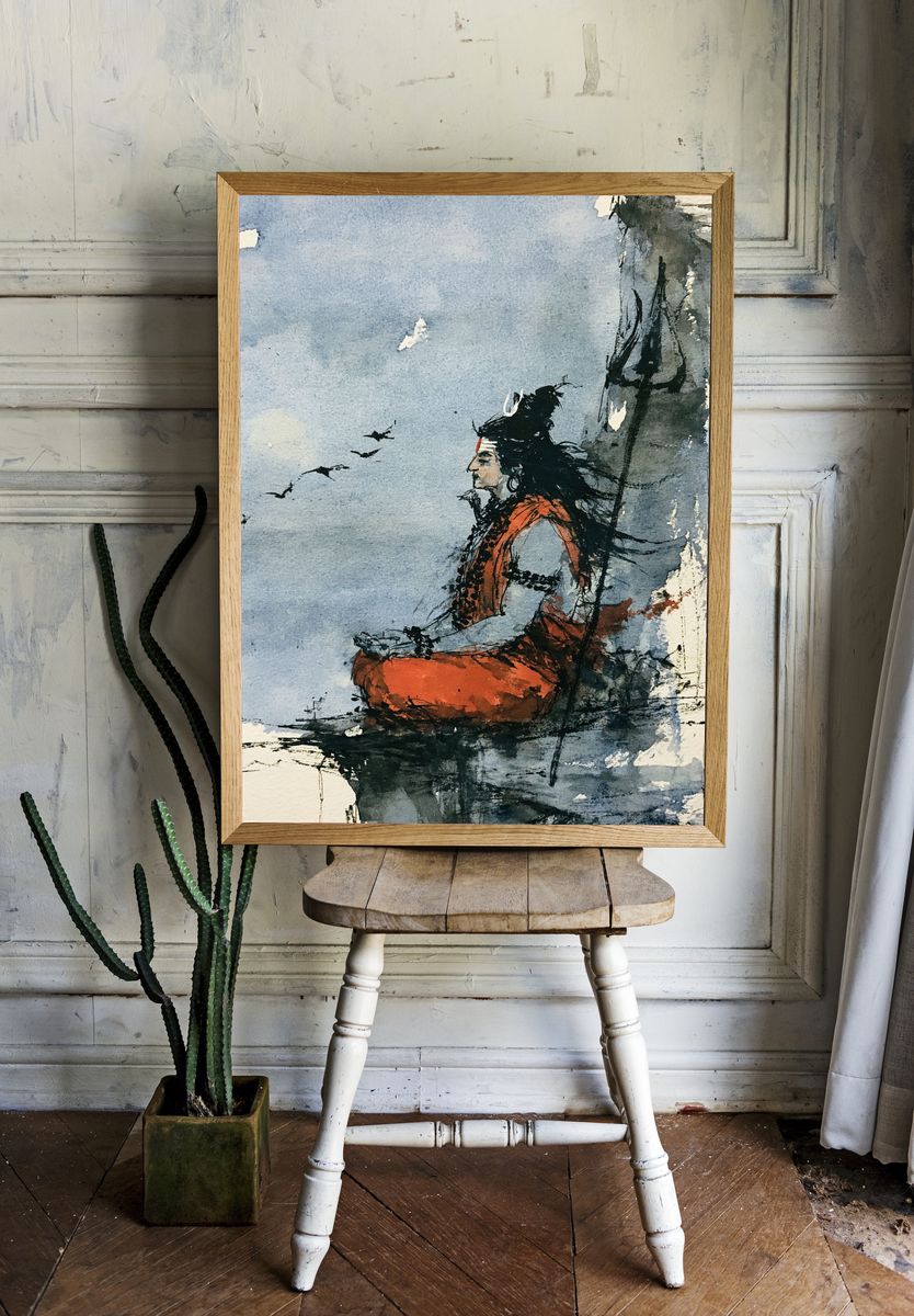 Meditative Figure Watercolor Print. room preview