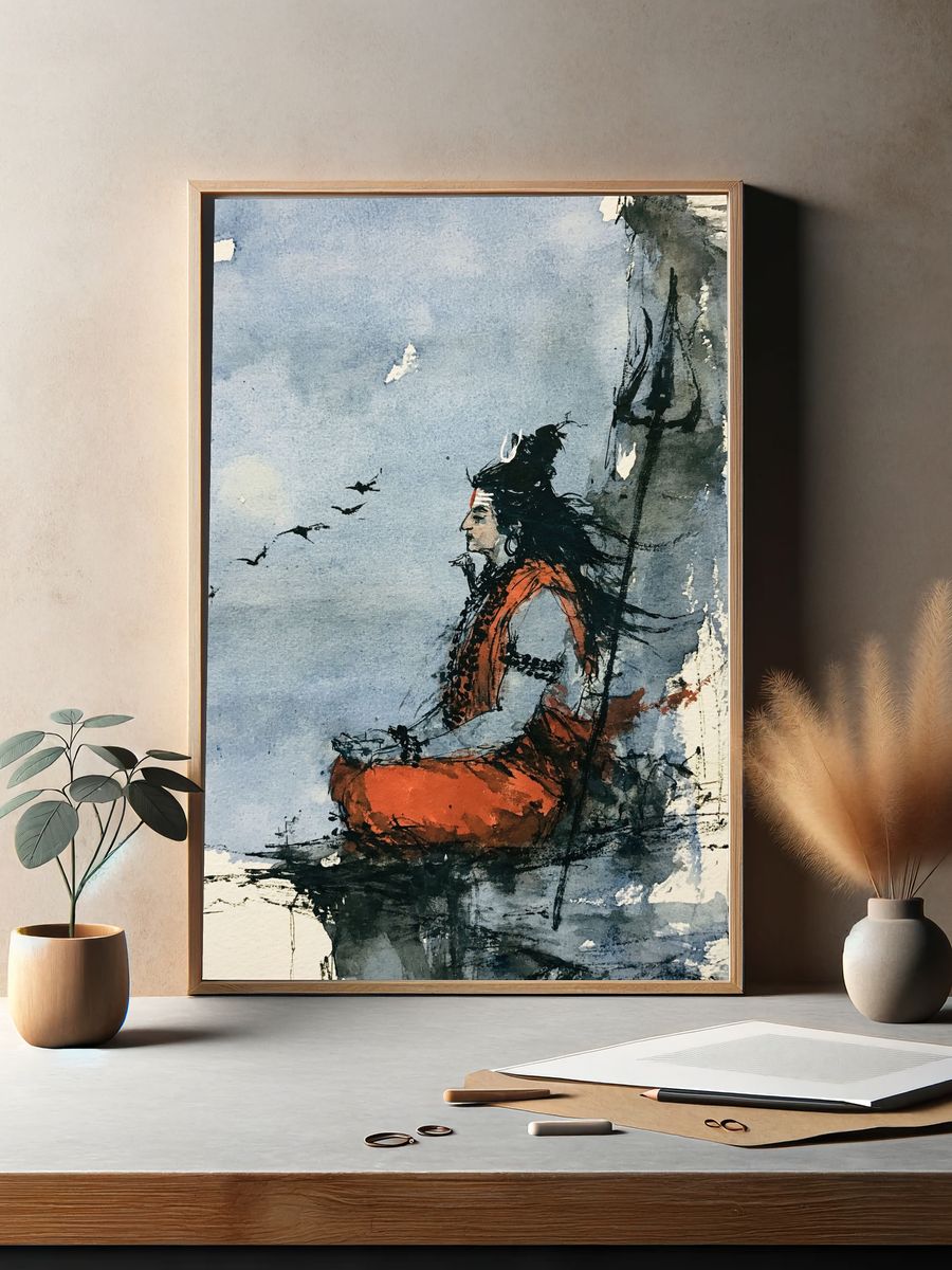 Meditative Figure Watercolor Print. — room view 2