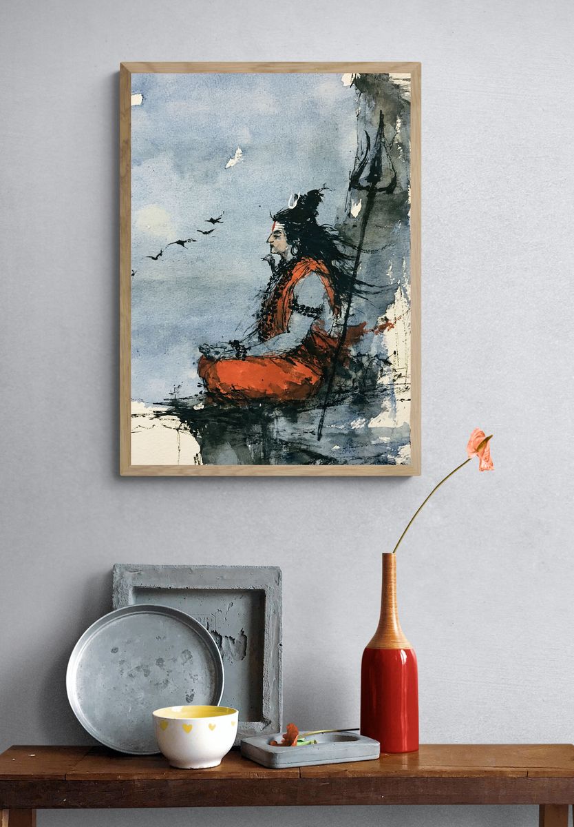 Meditative Figure Watercolor Print. — room view 3