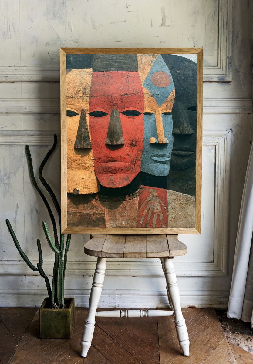 Abstract Tribal Faces Print. — room view 1