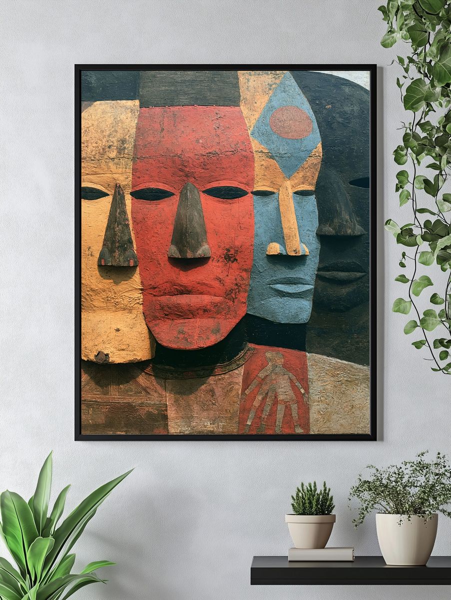 Abstract Tribal Faces Print. — room view 4