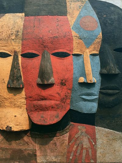 Abstract Tribal Faces Print.
