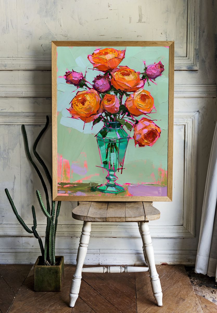 Colorful Roses Still Life Poster. — room view 1