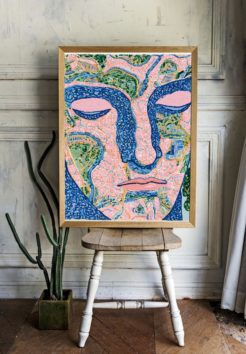 Abstract Face Contemporary Print. — room view 1