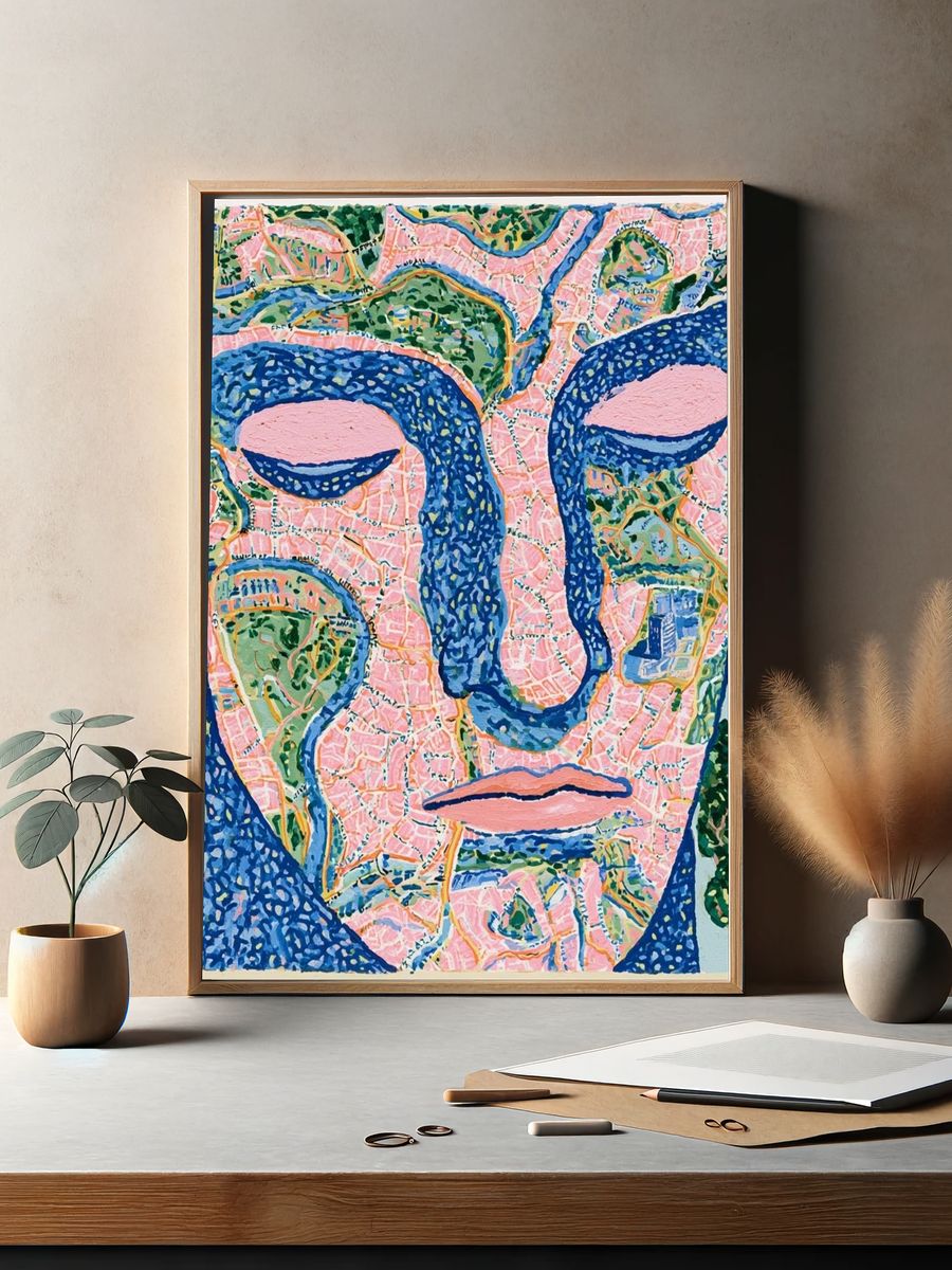 Abstract Face Contemporary Print. — room view 2