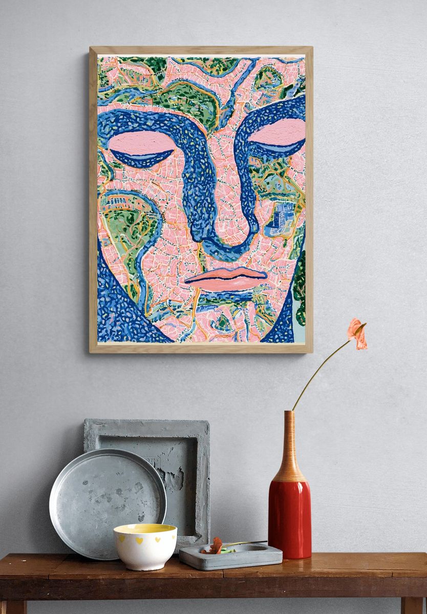 Abstract Face Contemporary Print. — room view 3