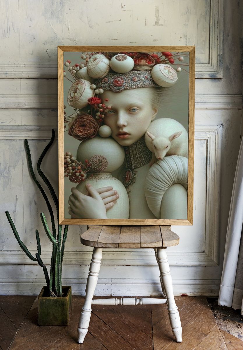 Surreal Floral Portrait Print. room preview