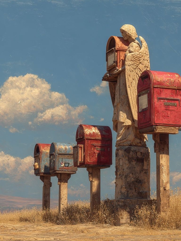 Angel Mailboxes Surrealism Poster. poster — fine-art art