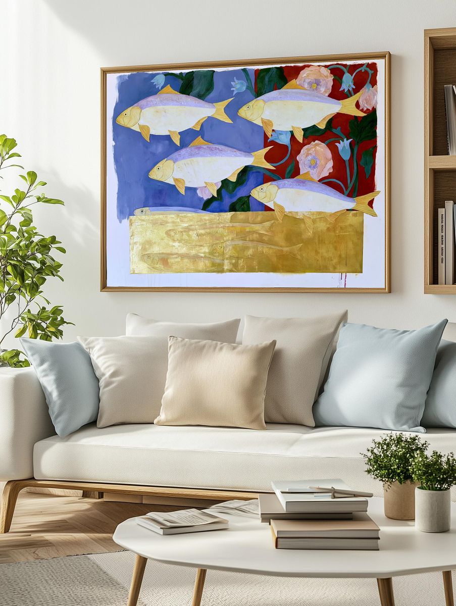 Fish and Flowers Contemporary Print. — room view 2