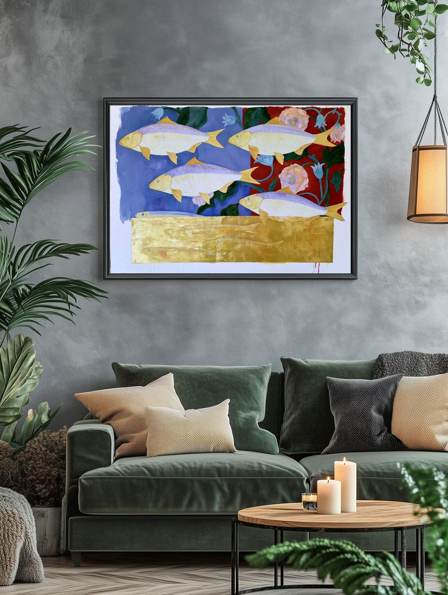 Fish and Flowers Contemporary Print. — room view 4