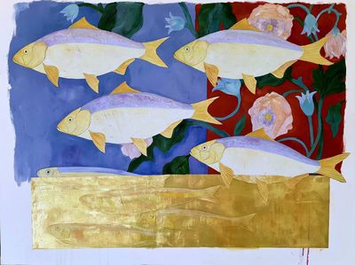 Fish and Flowers Contemporary Print. poster
