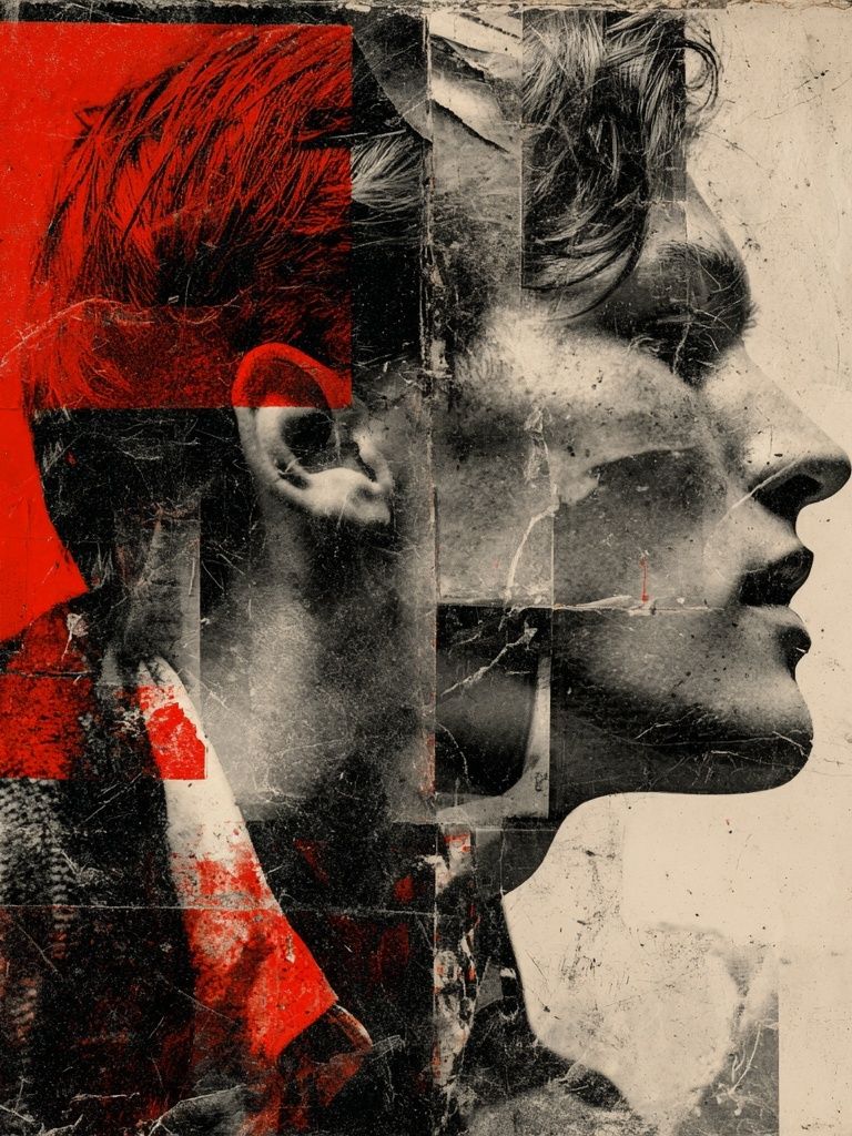 Red Profile Collage Print. poster — fine-art art
