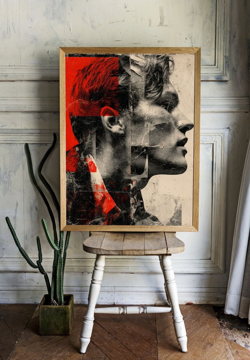 Red Profile Collage Print. — room view 1