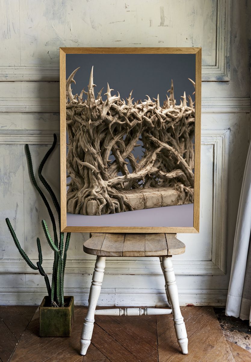 Twisted Driftwood Sculpture Print. room preview