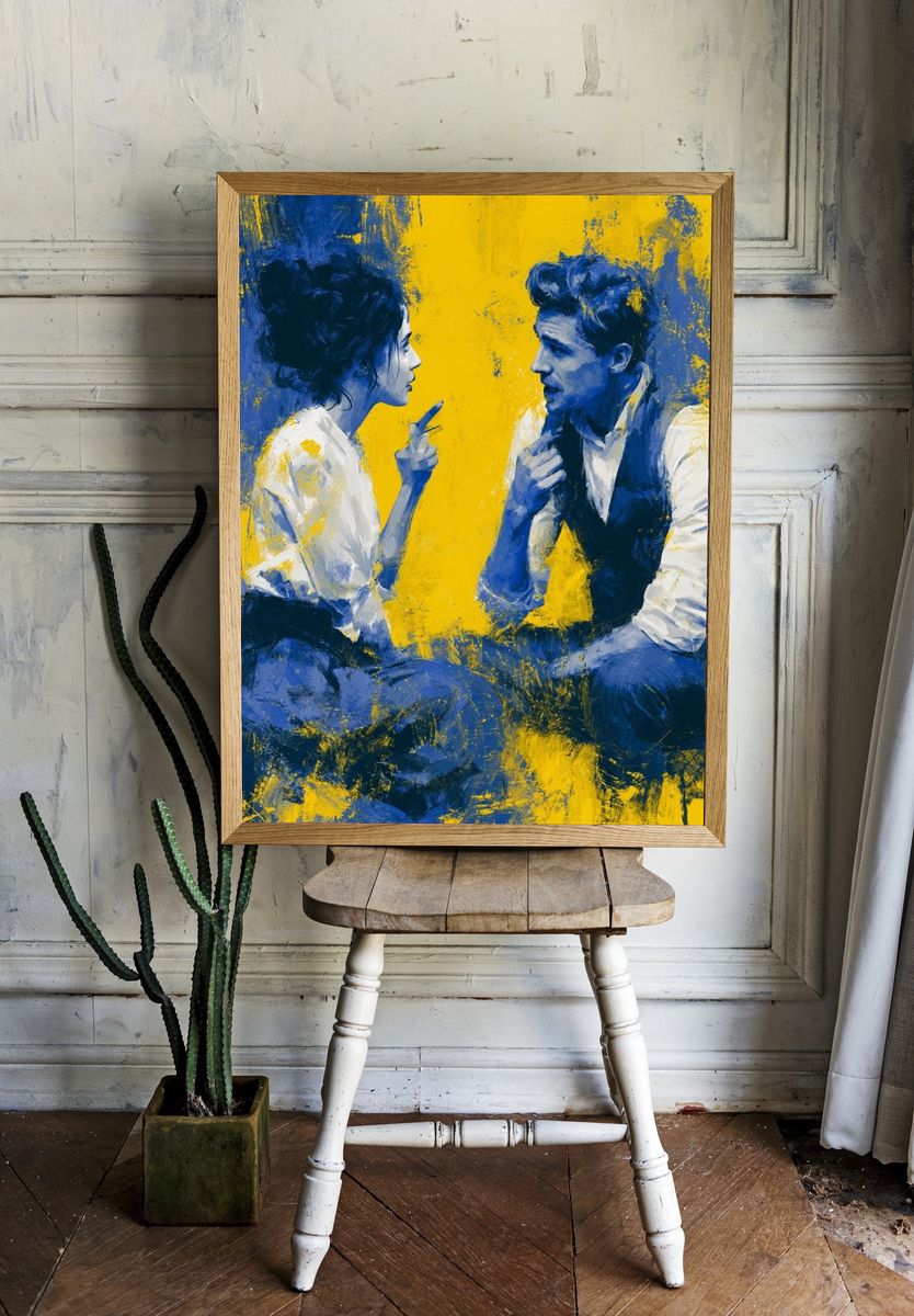 Blue Lovers on Yellow Poster. — room view 1