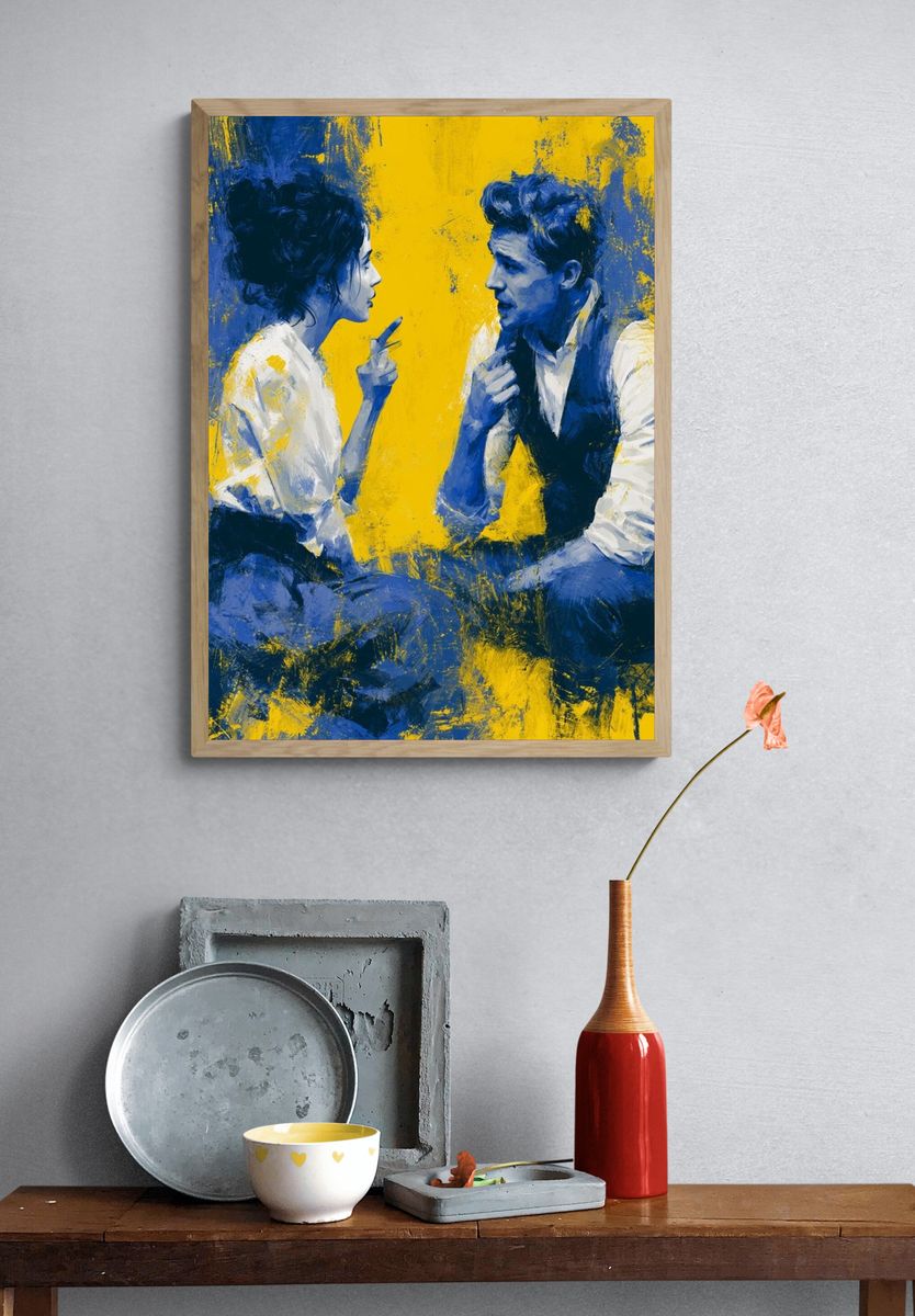 Blue Lovers on Yellow Poster. — room view 3