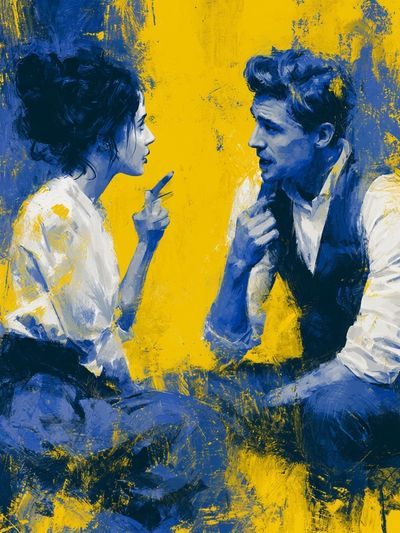 Blue Lovers on Yellow Poster.