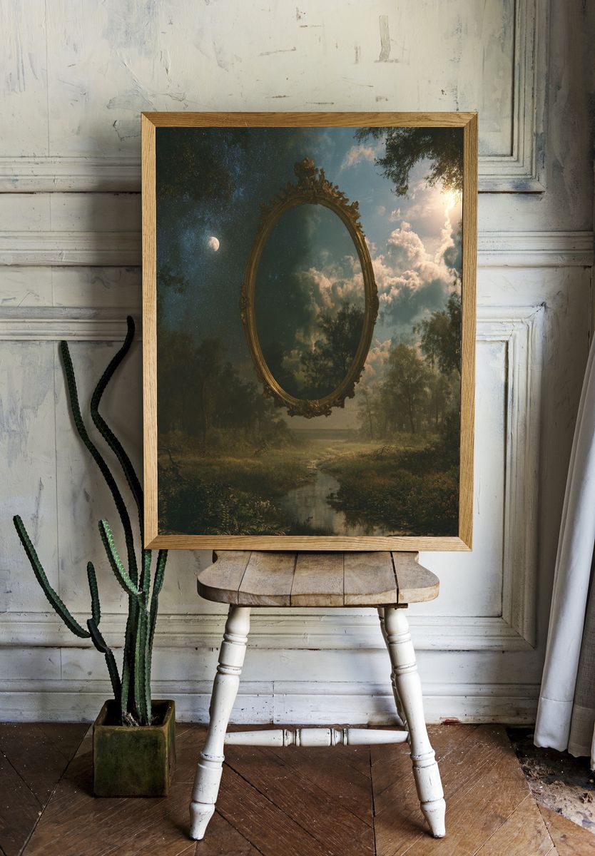 Surreal Forest Mirror Print. room preview